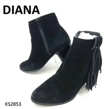 다이애나 숏부츠 사이드 지퍼 스웨이드 프린지 블랙 23cm