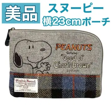 새상품급 스누피 PEANUTS 파우치 해리스 트위드 그레이 체크