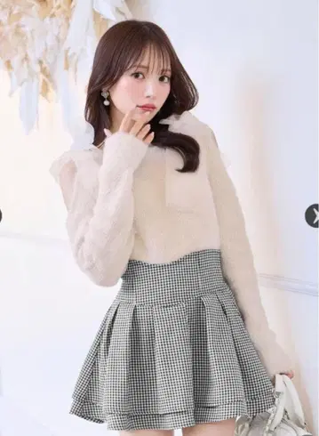 미셸 마카롱 슬림 레그 스커트 하운드투스 체크 패턴 M 사이즈