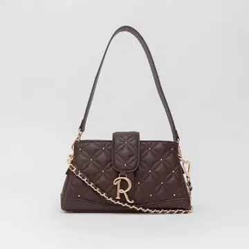 RANDA 2WAY 골드 참 퀼팅 백 브라운 로고