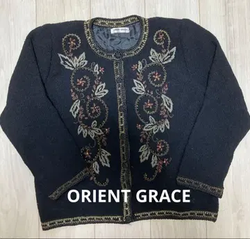 ORIENT GRACE 레트로 구제 의류 비즈 꽃무늬 자수 니트 가디건