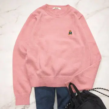 SNIDEL 스나이델 BEARPAW 곰 자수 니트 풀오버 핑크