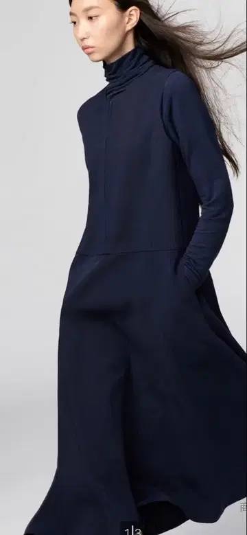 유니클로C 하프 지퍼 원피스 슬리브리스 M 네이비