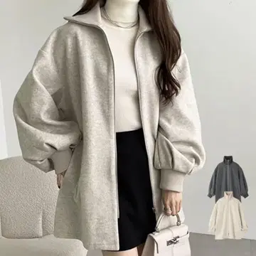 아이보리 집업 롱 코트 M 사이즈