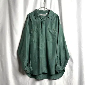 80s NEXTWAVE 디자인 실크 셔츠 XL 그린 히요쿠