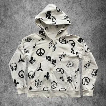 선착순 루시앙페라피네 지퍼 후드티 올 패턴 스컬 화이트