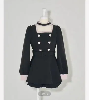 pium 초커 프릴 하트 버튼 긴팔 셋업 블랙