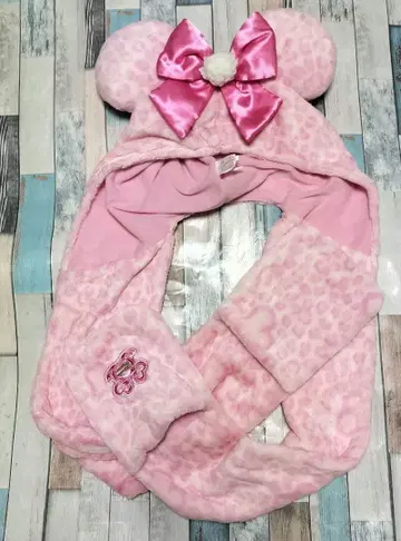 디즈니 리조트 미니 레오파드 무늬 머플러 캡 핑크
