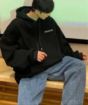 블랙 오버 사이즈 후드티