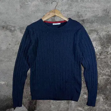 구제 의류 스웨터 니트 상의 남성용 여성용 네이비 컬러 네이비 긴팔 겨울