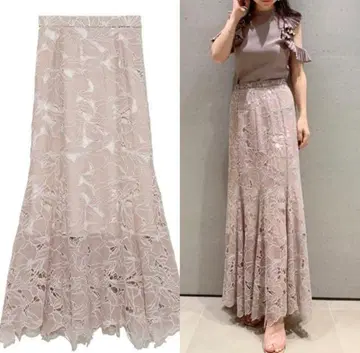 SNIDEL 커팅 레이스 머메이드 스커트 핑크 베이지