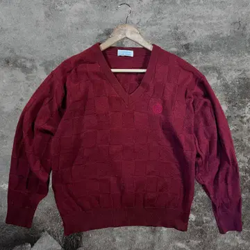 구제 스웨터 니트 상의 긴팔 빨간색 레드 남성용 여성용 V넥