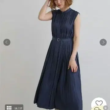 샴브레이 플리츠 원피스 블랙