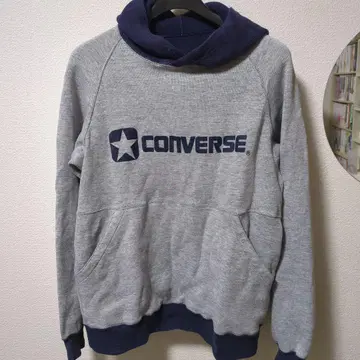 CONVERSE 후드 부착 후드티 그레이 네이비