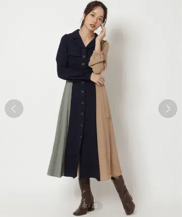 REDYAZEL 레이디 아젤 배색 플리츠 사이드 벨트 원피스 가을/겨울