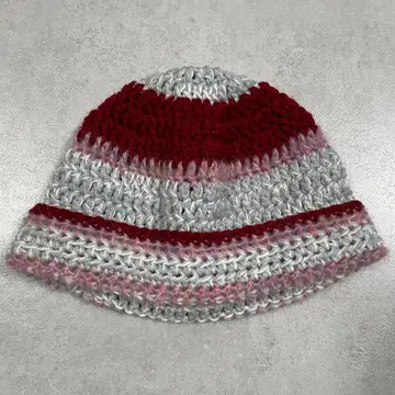 크로셰 모자 핸드메이드 니트 모자 버킷햇 비니 보더 모헤어 빨간색