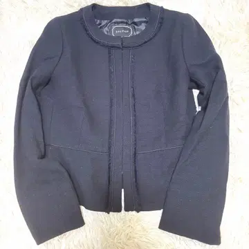 애니팜 2 M 노카라 트위드 자켓 네이비 라메 새상품급