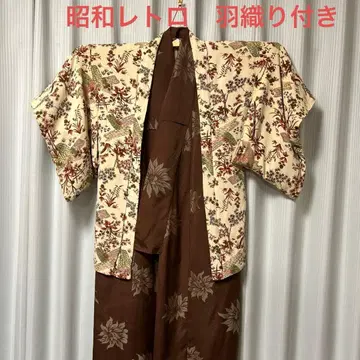 브라운 꽃무늬 아이보리 꽃무늬 코몬 무늬 기모노 평소 사용 리메이크