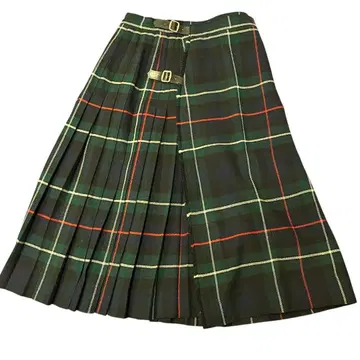 더 스카치 하우스 타탄 체크 플리츠 스커트 퀼트 울 벨트