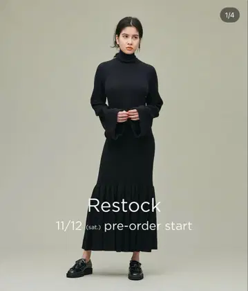 새상품 앤클레브 실키 울 소매 볼륨 원피스 긴팔 머메이드 블랙