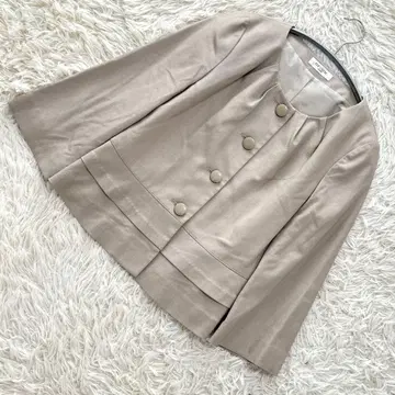 오프온 베이지 노카라 자켓 7부 소매 크루넥 M 오피스 출퇴근