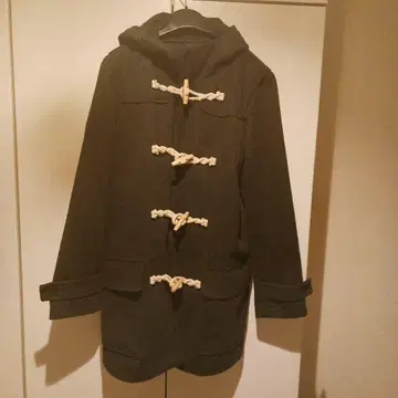 다크 그레이 더플 코트 후드 부착