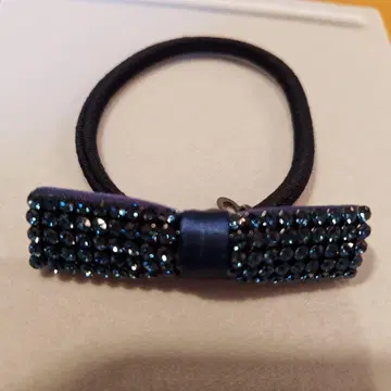 컴플렉스 비즈 스와로브스키 리본 머리끈 네이비