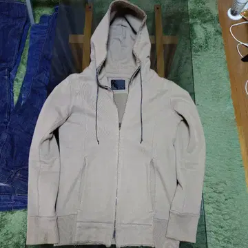 베이지 코튼 후드티 후드 부착