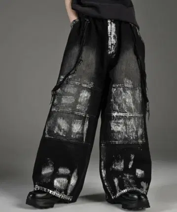 [새상품급] [ADRER] 패널 서스펜더 와이드 데님 호일 프린트 데님