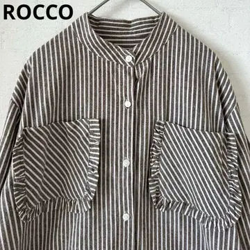 [ ROCCO ] 프릴 포켓 밴드 카라 셔츠 스트라이프 기모 가을/겨울