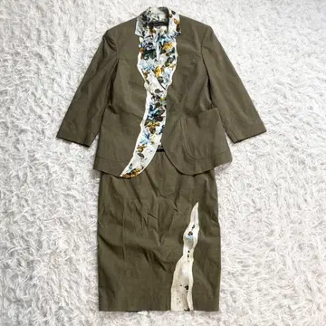 택 포함 Paul Smith 실크 혼방 꽃무늬 스커트 세트 M 카키