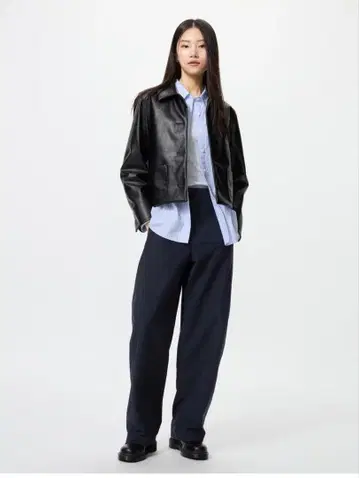 유니클로 저지 배럴 레그 팬츠 긴 길이 XXL 네이비