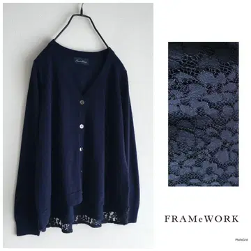 프레임워크 [세탁 가능] 뒷면 레이스 이소재 절개 V넥 가디건