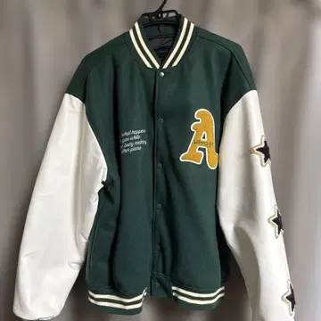 HALHAM 바시티 자켓 그린 컬러 화이트 컬러