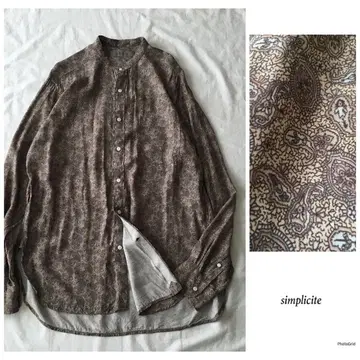 심플리시떼 [세탁 가능] 페이즐리 노카라 스텐칼라 드레이프감 블라우스