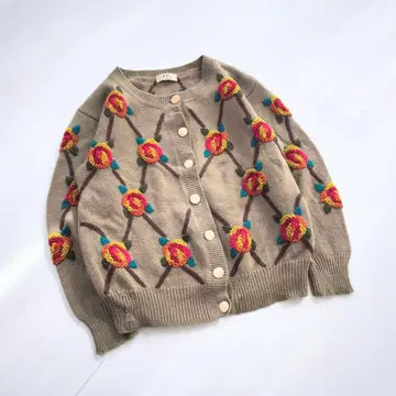 빈티지 꽃무늬 니트 가디건 브라운 SV11