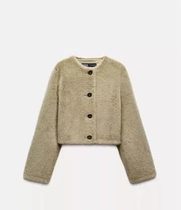 ZARA 크롭 인조 모피 자켓 XS 골든 브라운