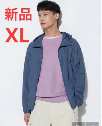 새상품 유니클로 포켓터블 UV컷 후드티/체크 XL 사이즈 67블루