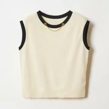 룰루윌비 바이컬러 니트 슬리브리스 상의 골드 버튼