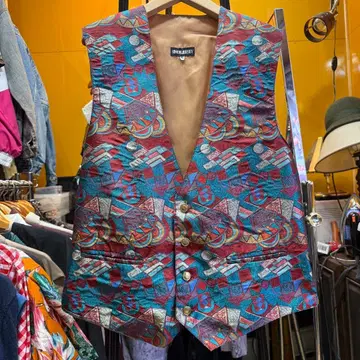 미국 빈티지 의류 Simon Jersey 기하학 패턴 베스트 사이즈 40