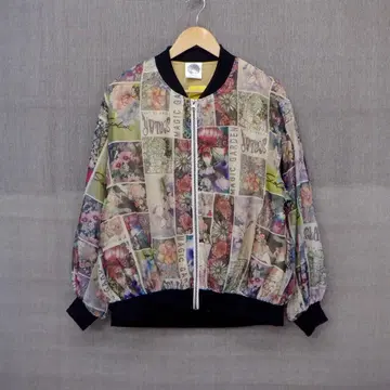 스칼라 143682 고양이 꽃무늬 포토 콜라주 시어 x 플리스 블루종