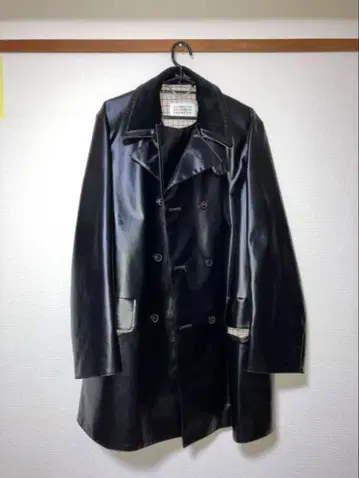 블랙 가죽 더블 브레스트 코트