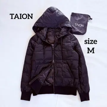 TAION 타이온 다운 자켓 M 후드티 포켓터블 주머니 포함 블랙