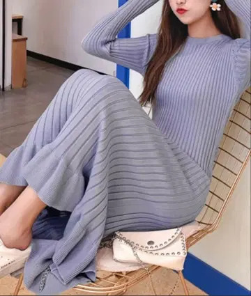 리브 니트 긴팔 원피스 (그레이, 아이보리, 블랙)