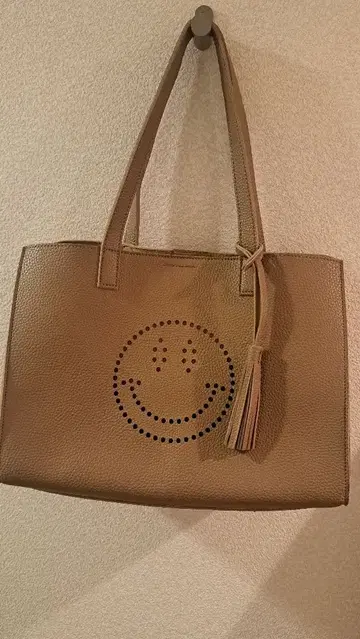 새상품급 BEAMS 하트 베이지 스마일 마크 토트백