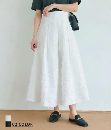 베이스먼트 온라인 프린지 하이웨스트 플레어 스커트 화이트 S