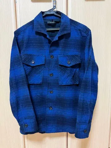 새상품급 Johnbull 블루 계열 체크 무늬 플란넬 셔츠 두꺼운 원단