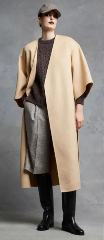 드로어 울 캐시미어 아란 편직 크루 니트 드로어 애로우즈 브라운