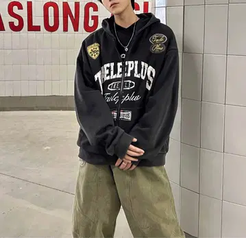 2XL 오버 사이즈 빈티지풍 지퍼 후드티 로고 vintage 계열