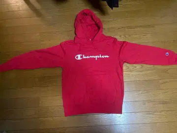 Champion 레드 후드 부착 후드티